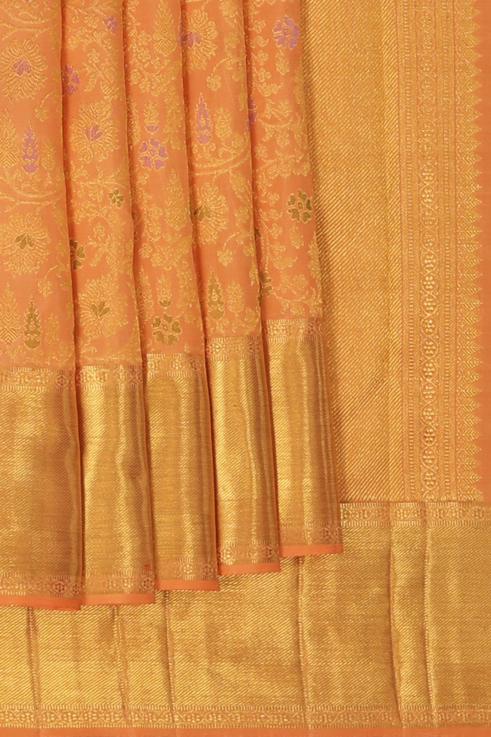 Image of Kanchipuram Silk Brocade Peach Saree